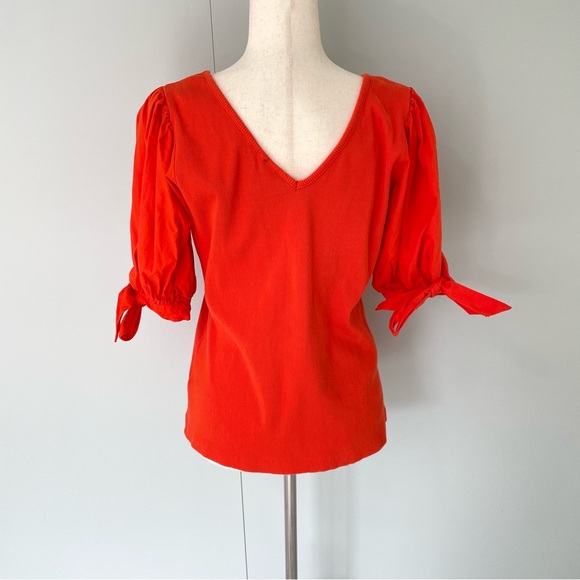 MAEVE x ANTHROPOLOGIE Puff-Sleeved Tie Sleeve Blouse Top in Orange - Picture 7 of 9